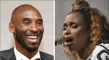  ?? AP PHOTO/FILE ?? At left, in a March 4, 2018, file photo, Kobe Bryant attends the Governors Ball after the Oscars in Los Angeles. At right, in a May 28, 2019, file photo, Jennifer Hudson sings “Amazing Grace” in tribute to Aretha Franklin during the 2019 Pulitzer Prize winners awards luncheon at Columbia University in New York. Jennifer Hudson is coming to the All-Star Game to pay tribute to Kobe Bryant with her voice.