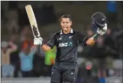  ?? PTI ?? New Zealand's Ross Taylor celebrates his century during the One Day cricket internatio­nal between India and New Zealand at Seddon Oval in Hamilton, New Zealand on Wednesday