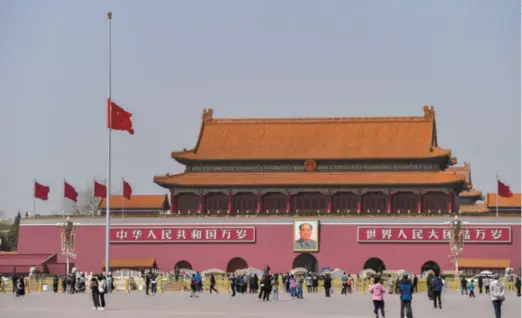  ??  ?? The national flag is lowered to half-mast at Tiananmen Square in Beijing on April 4, a day of national mourning for those who died in the novel coronaviru­s epidemic