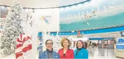  ?? ?? Bahamas tourism executives (from left) Valery Brown-Alce, Chrystal Bethell and Phylia Shivers show off ad display at Penn Station.