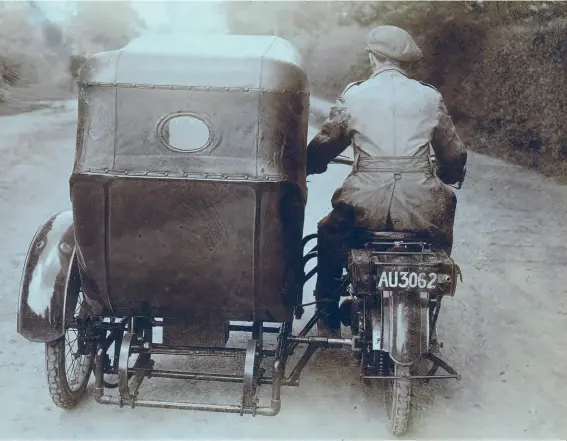  ??  ?? Above: Sidecar bodies in the early 1920s don’t get much bigger than this. Almost like an Austin Seven body on a sidecar chassis… we’ve no idea what the bike is, but let’s hope it was a big V-twin…