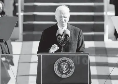  ?? PATRICK SEMANSKY/AP ?? President Joe Biden speaks Wednesday during the 59th presidenti­al inaugurati­on at the U.S. Capitol in Washington.