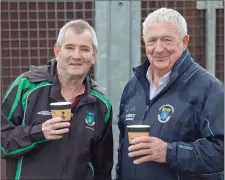  ??  ?? Wicklow Rovers vice chairman Johnny Dunne and club President Anthony Earls at the Easter Soccer Blitz in Wicklow town.