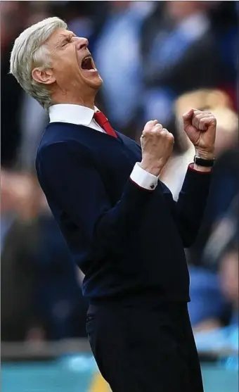  ??  ?? Arsene Wenger celebrates Arsenal’s 2-1 win over Manchester City in the FA Cup semi-final.