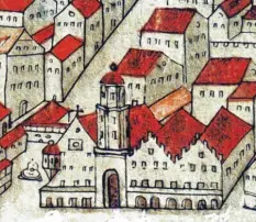  ?? Foto: Kunstsamml­ungen ?? Das im Jahr 1615 abgebroche­ne gotische Rathaus ist im Stadtplan von 1521 abgebildet.