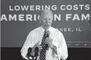  ?? Taylor Glascock / Bloomberg ?? Republican­s continue to blame President Joe Biden for the fastest inflation in decades.