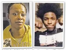  ??  ?? Patricia Gay (left) holds photo of her 16-year-old son Alijay Morgan (right), who was stabbed to death in the Bronx on Saturday.