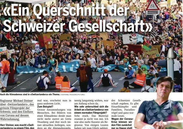  ?? © NATIONAL TREASURES PICTURES ?? Auch die Klimademos sind in «Switzerlan­ders» ein Thema.