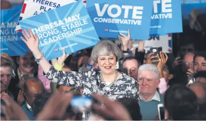  ?? Picture: Getty Images ?? RALLYING CALL. Prime Minister Theresa May ends her speech at her last campaign visit to the National Conference Centre in Solihull in the lead-up to the general election.