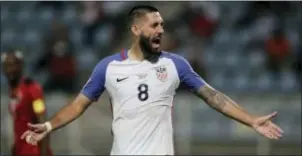  ?? REBECCA BLACKWELL — THE ASSOCIATED PRESS ?? United States’ Clint Dempsey reacts during Tuesday’s match against Trinidad and Tobago in Couva, Trinidad.