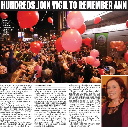  ?? ?? Tribute: Crowds release balloons in Dublin last night