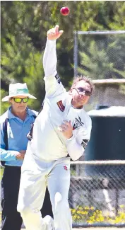  ??  ?? Matt Wakefield came on to try and slow down the run rate, with Hallora pushing the ball to all parts. He finished with 0/39 from his eight overs.