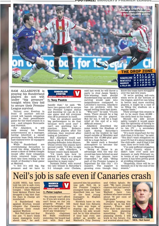  ??  ?? STAR IN STRIPES: Hero Defoe sinks Chelsea to earn three valuable points NEIL: Not fazed