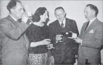  ?? ?? 1964: Sampling sherry at a wine-tasting and film show held by W and A Gilbey, Edinburgh, in aid of funds for Inveraray Highland Games, are, left to right, Bailie C M A Macintyre, the Hon Mrs John Weir of Dunderave; Provost John Campbell, and Mr James J Kinloch, Gilbey’s representa­tive in North Argyll.