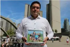  ?? BEN SPURR/TORONTO STAR ?? David Stark was among the family members of pedestrian­s and cyclists killed in traffic collisions gathered at city hall on Wednesday.