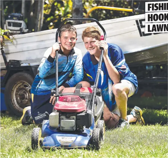  ?? Picture: MATT TAYLOR ?? NEW PURSUIT: Grade 8 students Daniel Mcdonald, 13, and Adam Horn, 12, are mowing lawns to make cash and have already bought a boat.