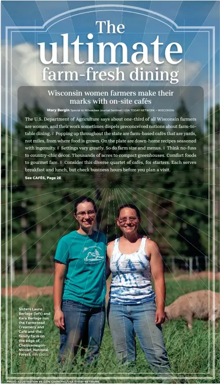  ?? BOB GROSS PHOTO ILLUSTRATI­ON BY DANI CHERCHIO/USA TODAY NETWORK ?? Sisters Laura Berlage (left) and Kara Berlage run the Farmstead Creamery and Café and the family farm on the edge of Chequamego­nNicolet National Forest.