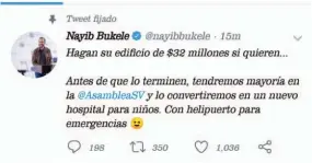  ??  ?? MENSAJE. EL PRESIDENTE ELECTO NAYIB BUKELE ENVIÓ UN MENSAJE A ARENA Y EL FMLN EN REDES SOCIALES.