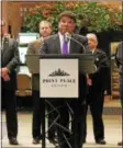 ?? CHARLES PRITCHARD - ONEIDA DAILY
DISPATCH ?? Oneida Indian Nation Representa­tive and Nation Enterprise­s CEO Ray Halbritter speaks at the opening ceremony of Point Place Casino on Thursday March 1, 2018