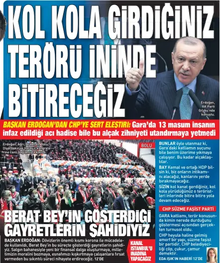  ??  ?? Erdoğan, Ağrı, Ardahan, Bolu, Diyarbakır ve Hatay il kongrele rine canlı bağlantıyl­a katıldı.
Erdoğan, AK Parti Grubu’nda
konuştu.