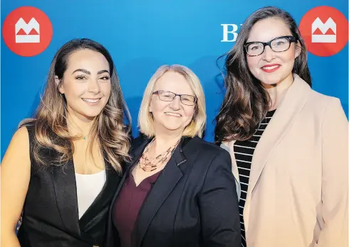  ?? SUPPLIED ?? Giovanna Minenna (left) with fellow Winnipeg BMO Celebratin­g Women honourees Margaret von Lau (centre) and Lisanne Pajot (right).