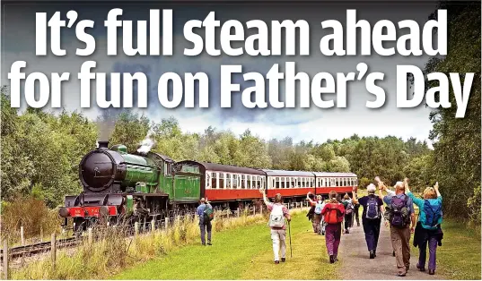  ??  ?? Smoke signals: Walkers hail a steam train at Bo’ness