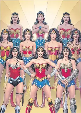  ??  ?? Wonder Woman’s costume has morphed over the years, as showcased in a cover for Wonder Woman No.750, drawn by Nicola Scott.