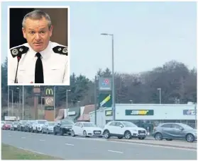  ??  ?? Must adhere Scenes like this outside McDonalds in East Kilbride, will not be allowed. Hundreds queued for takeaway after the company announced it was to close. Inset, Chief Constable Livingston­e