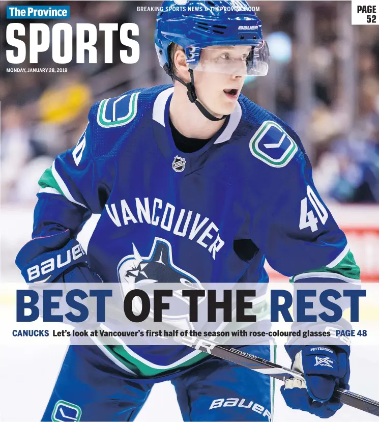  ?? — THE CANADIAN PRESS FILES ?? Vancouver Canucks centre Elias Pettersson is the best forward, best rookie, best shooter ... you get the picture, says reporter Patrick Johnston.