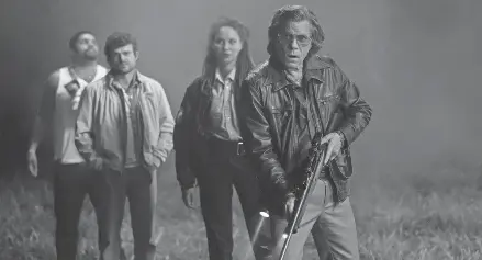  ?? ?? Ray Liotta (right, with O’shea Jackson Jr., Alden Ehrenreich and Ayoola Smart) plays a drug kingpin hunting for missing cocaine and a drugged-out animal in “Cocaine Bear.”
