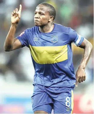  ?? PHANDO JIKELO ?? MAGICAL GOAL: Cape Town City captain Lebogang Manyama celebrates scoring last night.