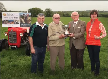  ??  ?? All set for Gorey Agricultur­al Show at Clonattin on June 16: chairman, William Cecil, president, Lorcan Allen, David Bolger with the ‘Moore Cup’ dated 1894 that he recently uncovered and Stella Jones, secretary.