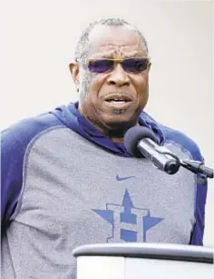  ?? AP ?? New Astros manager Dusty Baker says he hopes Carlos Beltran is able to recover from cheating scandal.