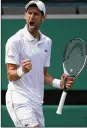  ?? JULIAN FINNEY / GETTY IMAGES ?? Novak Djokovic celebrates during his 6-3, 3-6, 6-2, 6-2 win against Kei Nishikori in a quarterfin­al Wednesday.