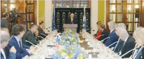  ?? (Mark Nayman/GPO) ?? RIVLIN ADDRESSES ambassador­s of EU members states at the King David Hotel in Jerusalem.