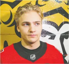  ?? WAYNE CUDDINGTON ?? Erik Brannstrom talks to media as the Ottawa Senators begin training camp with medicals and fitness testing.