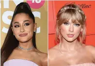  ?? Associated Press ?? ■ Ariana Grande, left, and Taylor Swift are the top contenders at the 2019 MTV Video Music Awards, each scoring 10 nomination­s. The 2019 VMAs will take place at the Prudential Center in Newark, N.J., on Aug. 26.