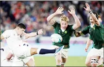  ??  ?? England’s Ben Youngs makes a clearing kick during the Rugby World Cup final at Internatio­nal Yokohama Stadium between England and South Africa in Yokohama, Japan on Nov 2. (AP)