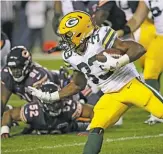  ?? JONATHAN DANIEL/GETTY IMAGES ?? Packers running back Aaron Jones has 779 rushing yards and 45 receptions.