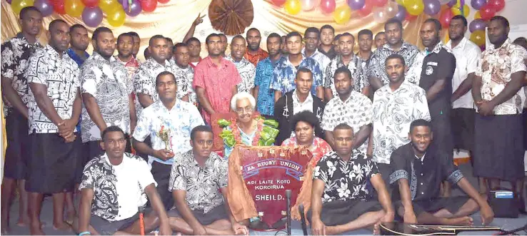  ??  ?? Adi Laite Koroirua with members of the Nailaga Rugby Club during their inaugural awards night on Friday.