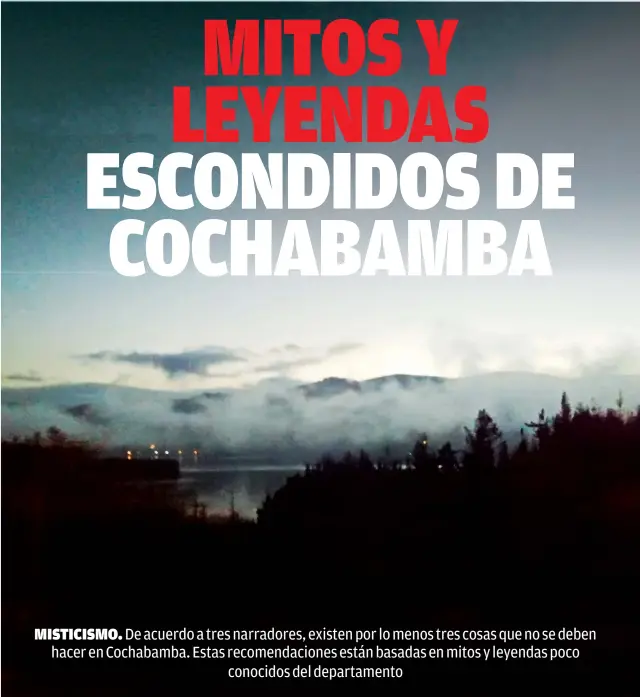  ?? TATIANA SILES JOFFRÉ. ?? ANOCHECER. La “sajra hora” en la laguna de Corani. Una muestra de las tonalidade­s azules, grises, niebla y siluetas negras generadas por los árboles y montañas.