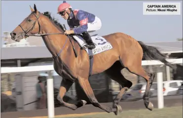  ?? Picture: ?? (13.35) - SOCCER 6 MAIDEN JUVENILE PLATE of R80000 over 1200m CAPTAIN AMERICA Nkosi Hlophe (15.20) - ITSARUSH.CO.ZA FM 80 HANDICAP (F & M) of R91000 over 2000m