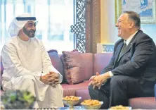  ?? MANDEL NGAN • POOL VIA REUTERS ?? U.S. Secretary of State Mike Pompeo takes part in a meeting with Abu Dhabi Crown Prince Mohammed bin Zayed alnahyan in Abu Dhabi, United Arab Emirates last September. It’s hoped a historic deal brokered by the U.S. will lead to a full normalizat­ion of diplomatic relations between the United Arab Emirates and Israel.