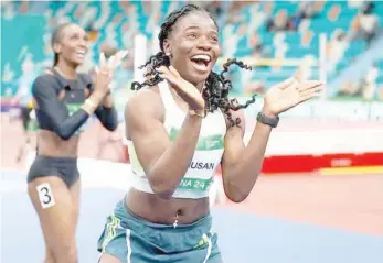  ?? ?? Tobi Amusan ecstatic after winning the women’s 60-meter hurdles yesterday