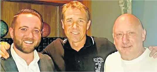  ??  ?? New Bangor City FC manager Andy Legg (centre) with James Lees (commercial director, left) and the club’s Alan Lewin (right)