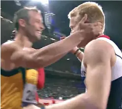  ?? ?? Axed: Video of Pistorius and Jonnie Peacock at 2012 Games