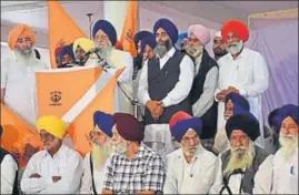  ?? HT PHOTO ?? Khadoor Sahib MP Ranjit Singh Brahmpura addressing a gathering at the Diwan Hall of historic Chola Sahib gurdwara in Tarn Taran on Sunday.