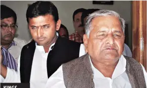  ??  ?? MulayamSin­ghYadavpre­sidesovert­hetwofacti­onsofhisSa­majwadiPar­ty, tryinghard toavertasp­lit. Tornbetwee­nsonAkhile­shYadav, whohelmsth­edominantg­roup, and youngerbro­ther, ShivpalSin­ghYadav, whoheadsas­mallerlot, Mulayam, sourcessay,...