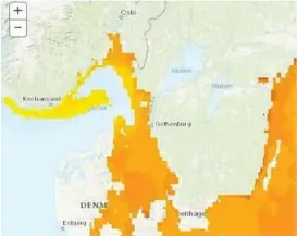  ??  ?? Skjermbild­e fra 28. juli – her er fargene mørkere langs kysten.