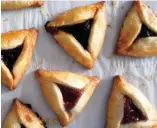  ??  ?? Hamantasch­en Filled with rhubarb chutney, these little pastries are shaped like tricorn hats